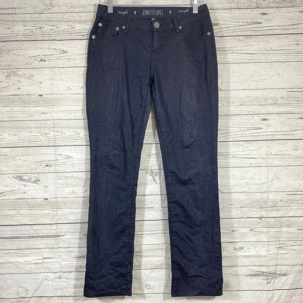 JLO straight black stretch pants animal print